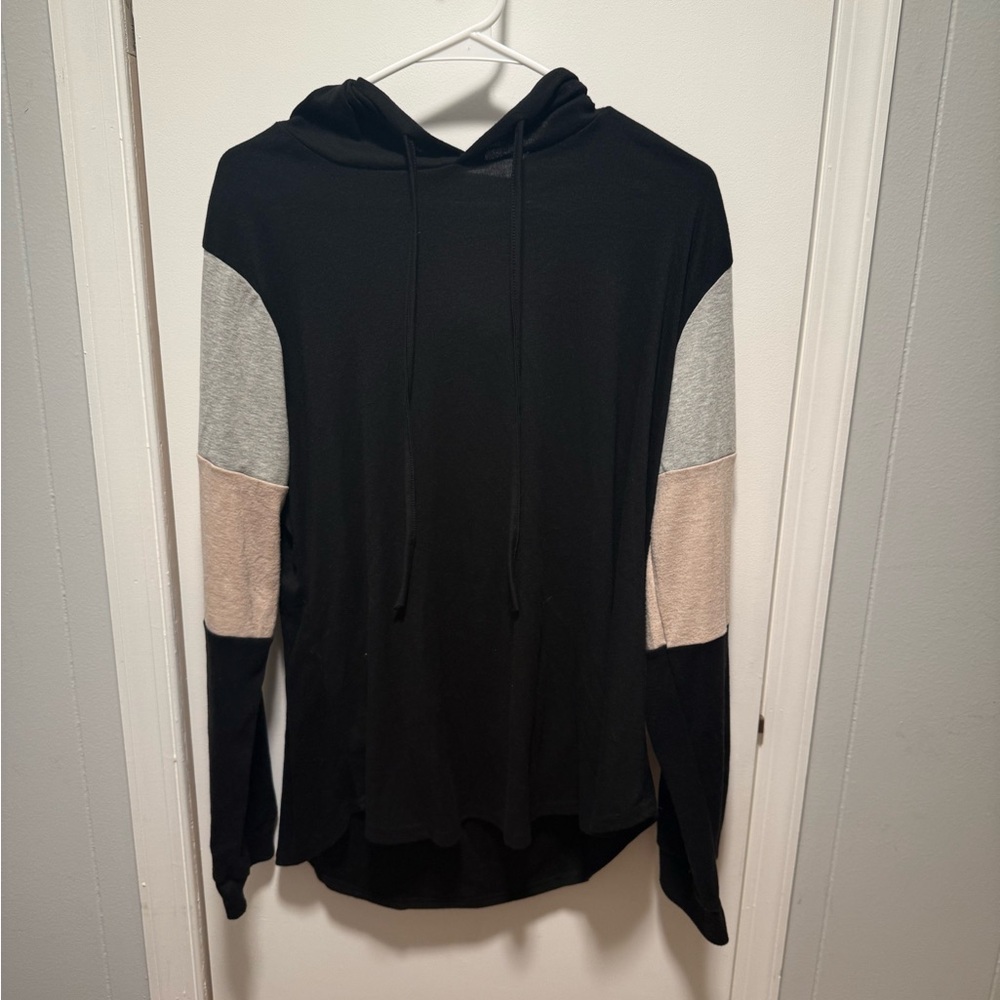 Black Hoodie with Gray and Tan Sleeves